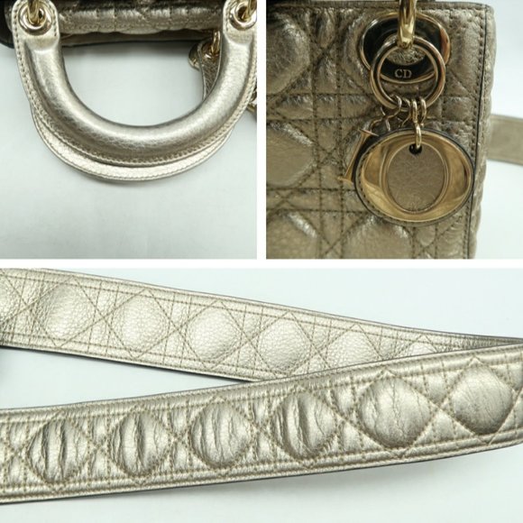 100% Authentic DIOR Lady Gold Leather Satchel Bag - Picture 6 of 12